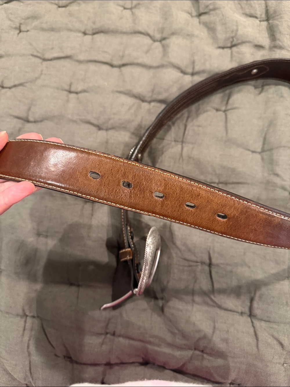 Nocona Genuine Leather Men's Western Belt with Silver Floral Buckle - Brown - Picture 4 of 5